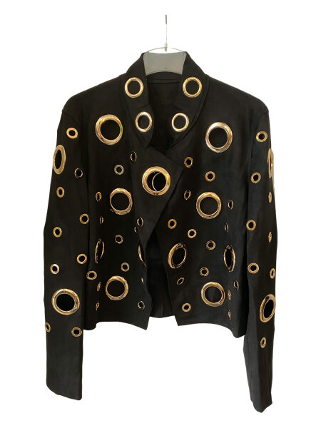 Stylische schwarze Jacke mit goldenen Ösen